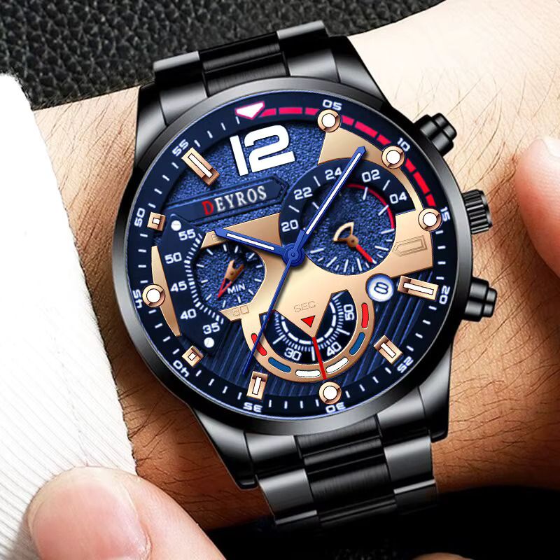 Fashion Men’s Stainless Steel Watches Luxury Quartz Wristwatch Calendar Luminous Clock Men Business Casual Watch
