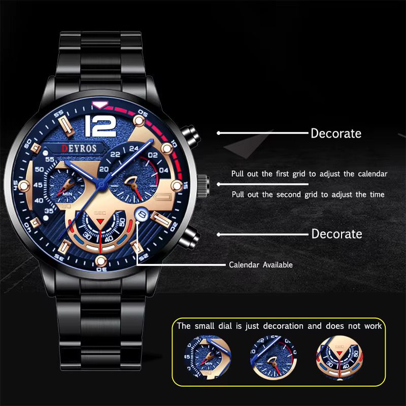 Fashion Men’s Stainless Steel Watches Luxury Quartz Wristwatch Calendar Luminous Clock Men Business Casual Watch