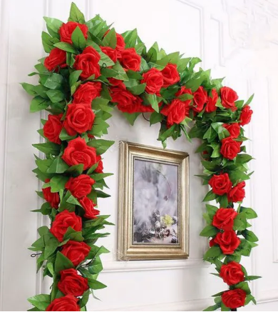 250CM/lot Silk Roses Ivy Vine with Green Leaves For Home Wedding Decoration Fake leaf diy Hanging Garland Artificial Flowers