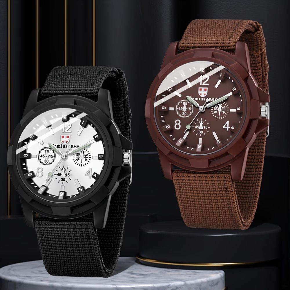 Set of 2 Men's Watches - Casual Style with Canvas Strap and Digital Scale Quartz Face
