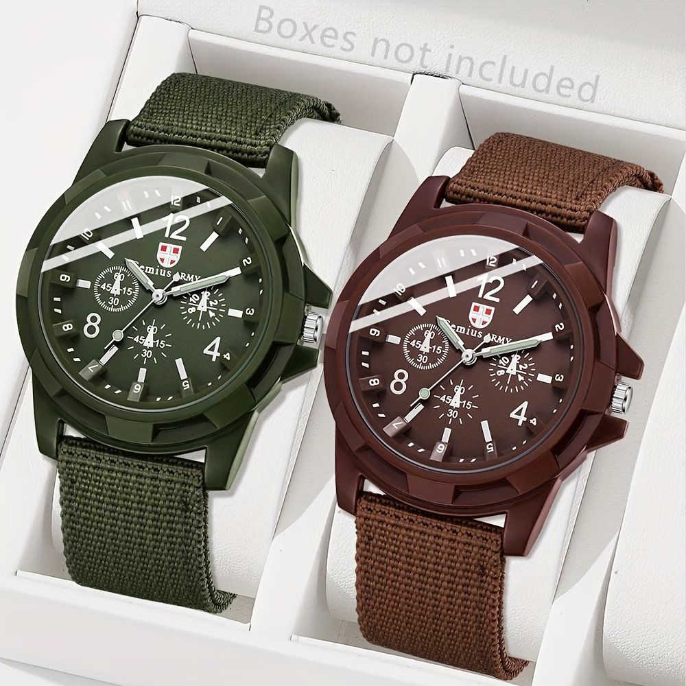 Set of 2 Men's Watches - Casual Style with Canvas Strap and Digital Scale Quartz Face