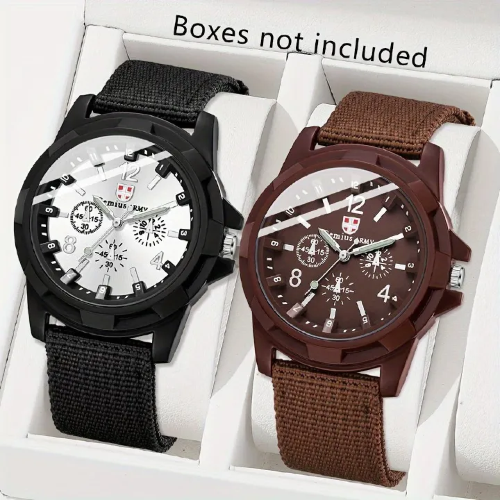 Set of 2 Men's Watches - Casual Style with Canvas Strap and Digital Scale Quartz Face