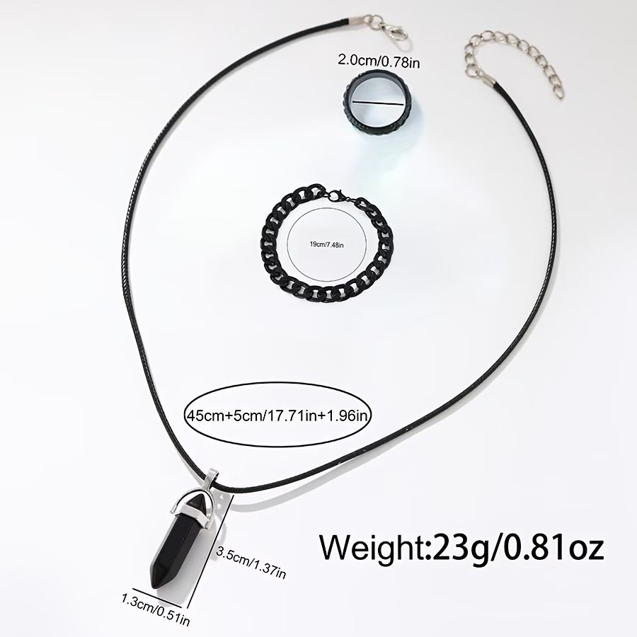 4pcs Fashion Men's Trendy Round Quartz Watch + Avant-Garde Pendant Necklace, Ring & Bracelet Jewelry Set for Valentine's, Easter, , Birthday Christmas Gift to Friends Family