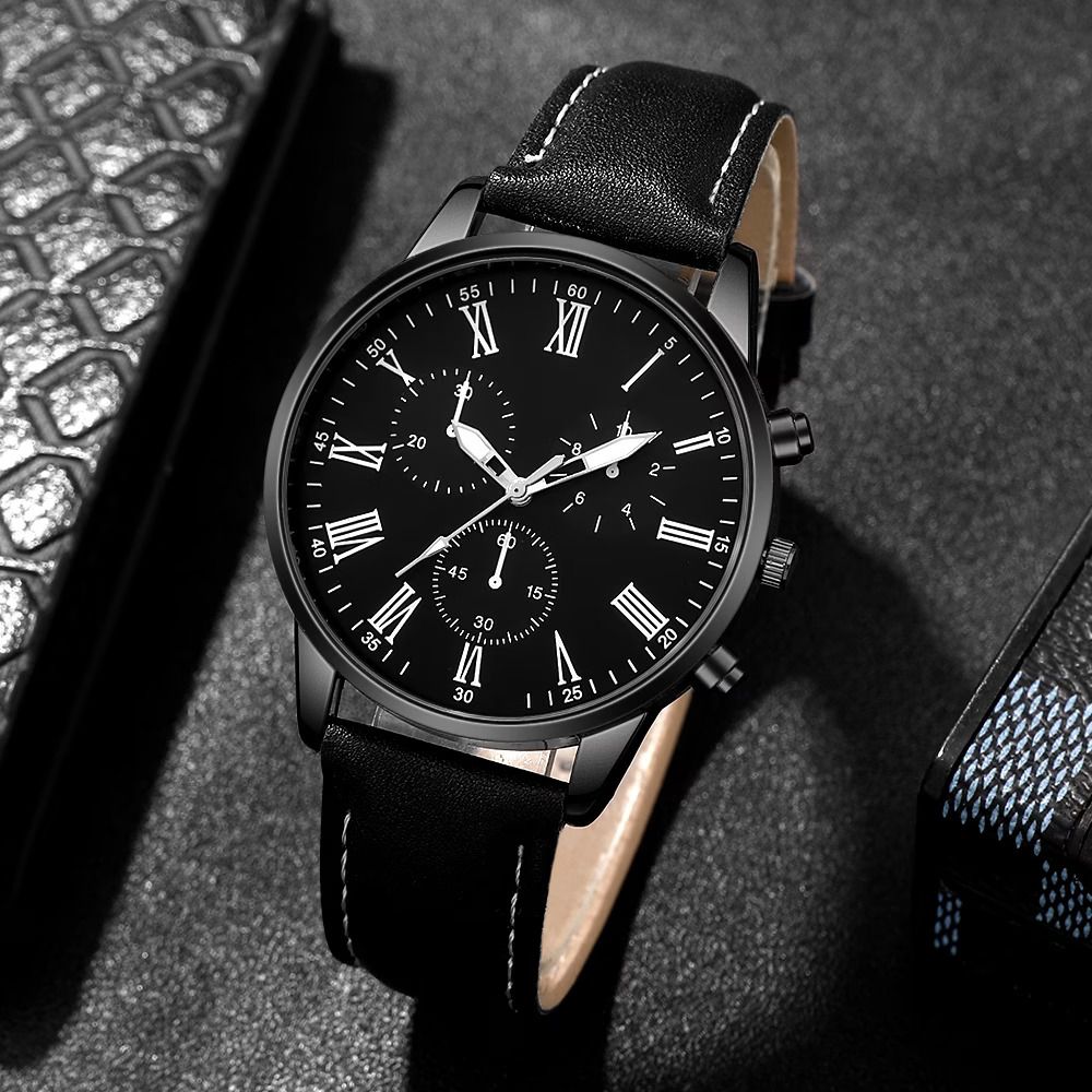 4pcs Fashion Men's Trendy Round Quartz Watch + Avant-Garde Pendant Necklace, Ring & Bracelet Jewelry Set for Valentine's, Easter, , Birthday Christmas Gift to Friends Family