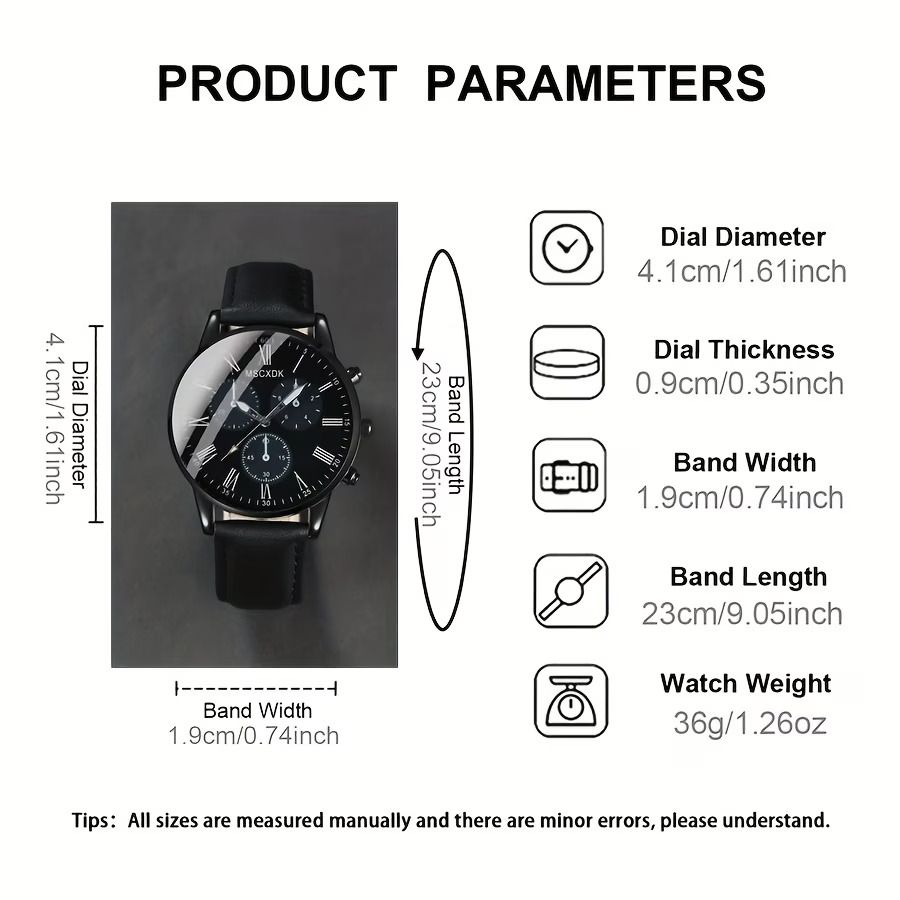 4pcs Fashion Men's Trendy Round Quartz Watch + Avant-Garde Pendant Necklace, Ring & Bracelet Jewelry Set for Valentine's, Easter, , Birthday Christmas Gift to Friends Family