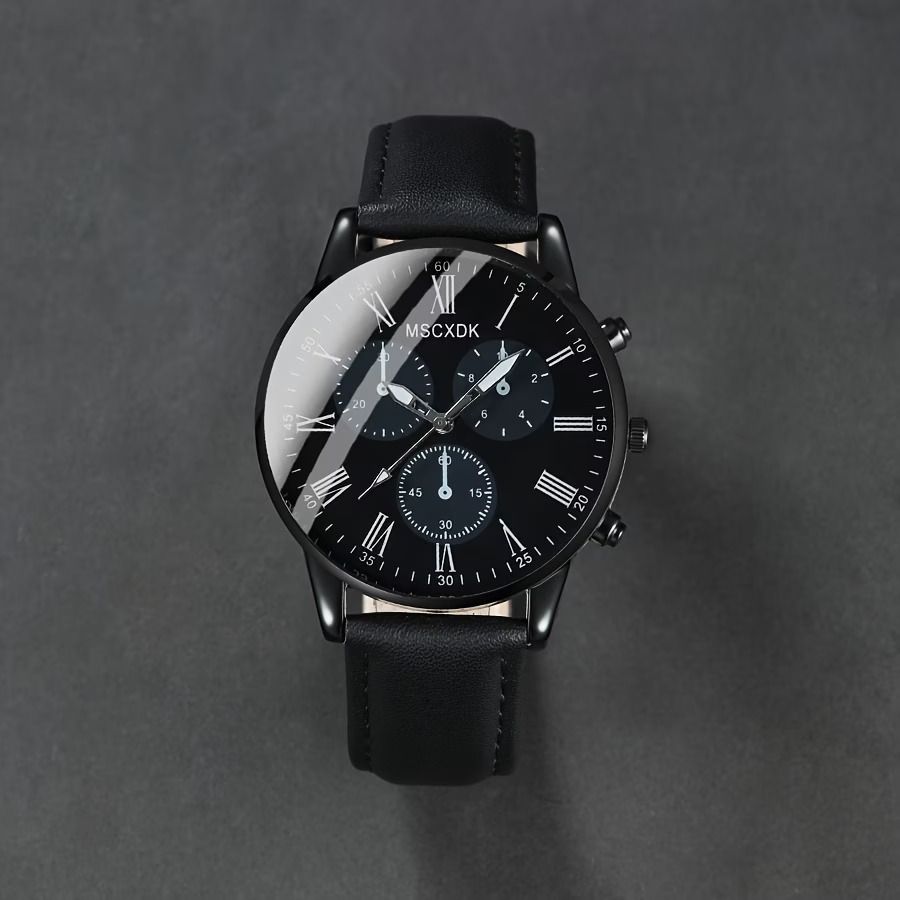 4pcs Fashion Men's Trendy Round Quartz Watch + Avant-Garde Pendant Necklace, Ring & Bracelet Jewelry Set for Valentine's, Easter, , Birthday Christmas Gift to Friends Family