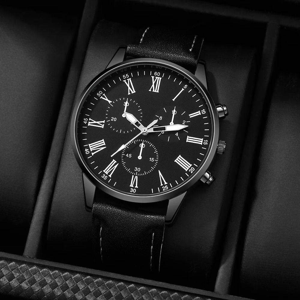 4pcs Fashion Men's Trendy Round Quartz Watch + Avant-Garde Pendant Necklace, Ring & Bracelet Jewelry Set for Valentine's, Easter, , Birthday Christmas Gift to Friends Family