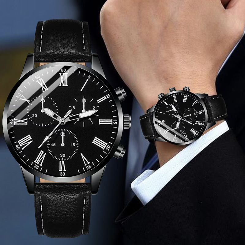 4pcs Fashion Men's Trendy Round Quartz Watch + Avant-Garde Pendant Necklace, Ring & Bracelet Jewelry Set for Valentine's, Easter, , Birthday Christmas Gift to Friends Family