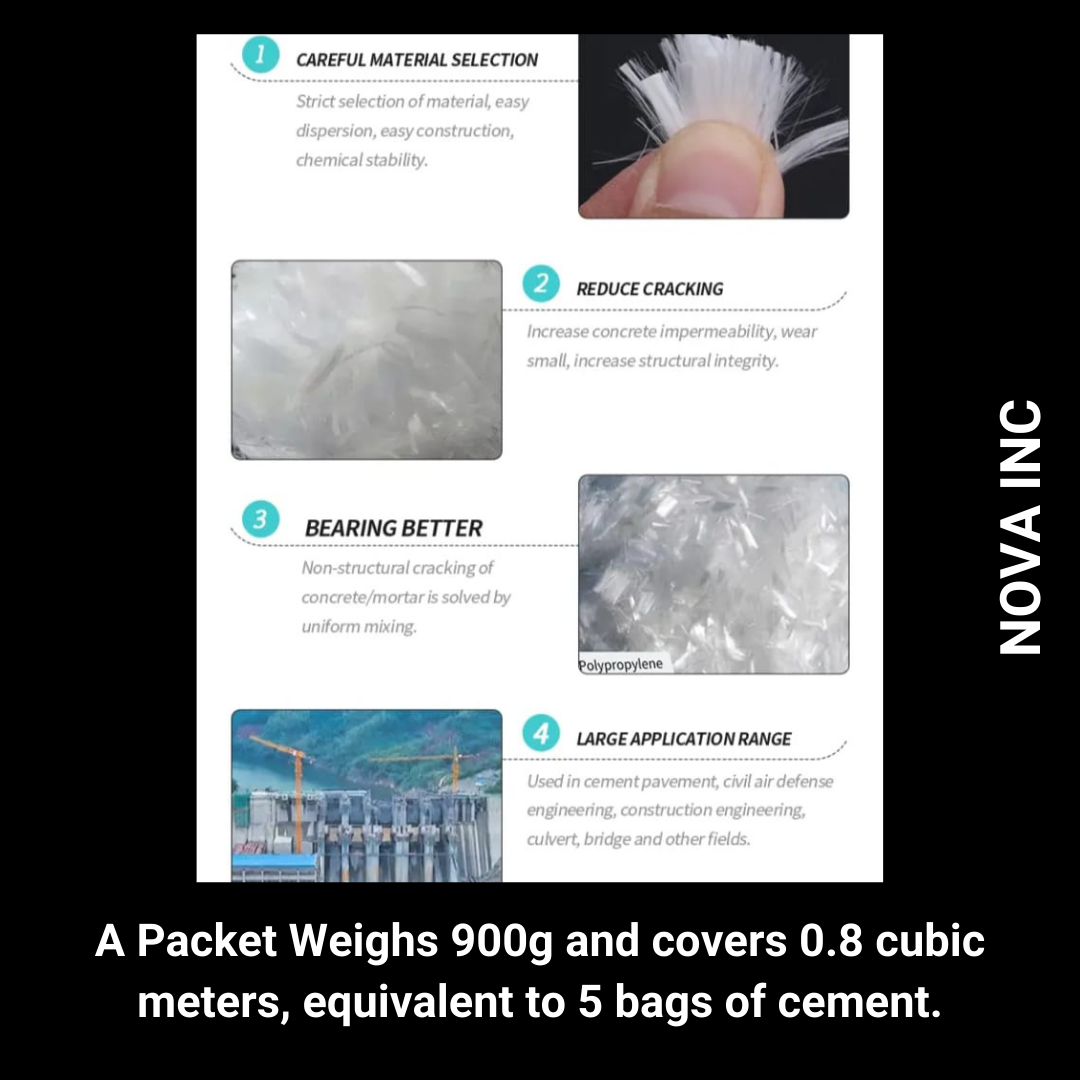 Polypropylene short concrete  fiber-900g Prevents intrinsic cracks Strong bond formation Improves water tightness
