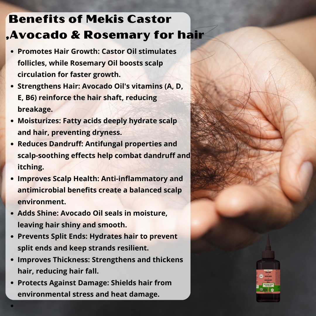Castor ,Avocado & Rosemary Blend - Promotes hair growth,Strengthens Hair,Prevents Split Ends