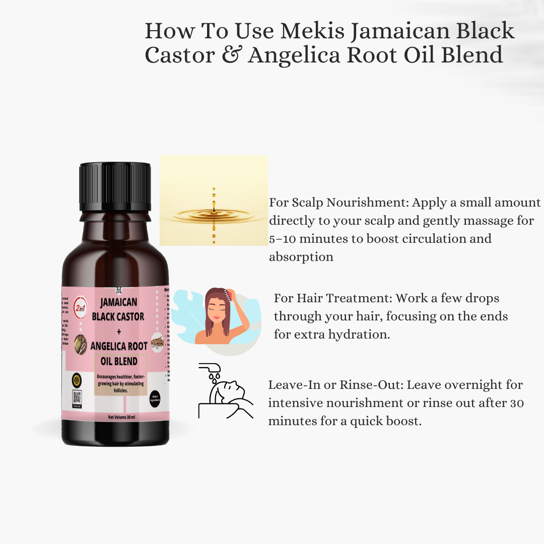 Jamaican Black Castor Oil with Angelica Root Oil Blend -  Boosts Hair Growth,Thickens Hair Strands,Prevents Hair Breakage