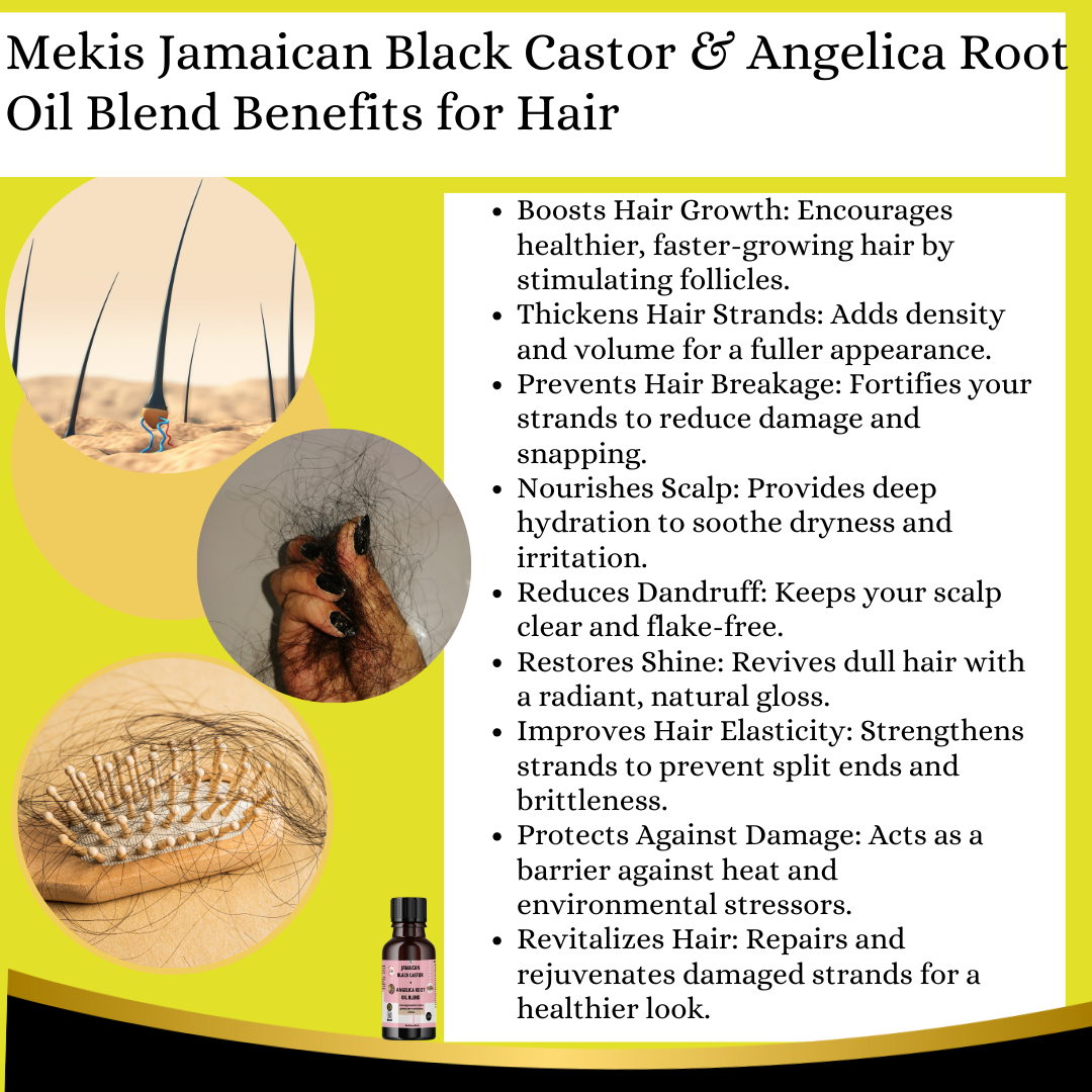 Jamaican Black Castor Oil with Angelica Root Oil Blend -  Boosts Hair Growth,Thickens Hair Strands,Prevents Hair Breakage