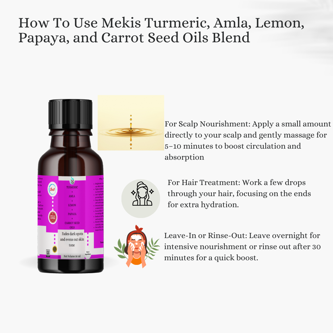 Turmeric, Amla, Lemon, Papaya, and Carrot Seed Oils Blend  - Brightens Complexion,Anti-Aging Boost,Boosts Collagen Production