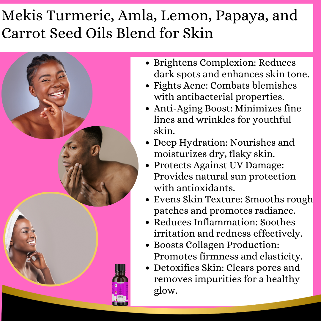 Turmeric, Amla, Lemon, Papaya, and Carrot Seed Oils Blend  - Brightens Complexion,Anti-Aging Boost,Boosts Collagen Production