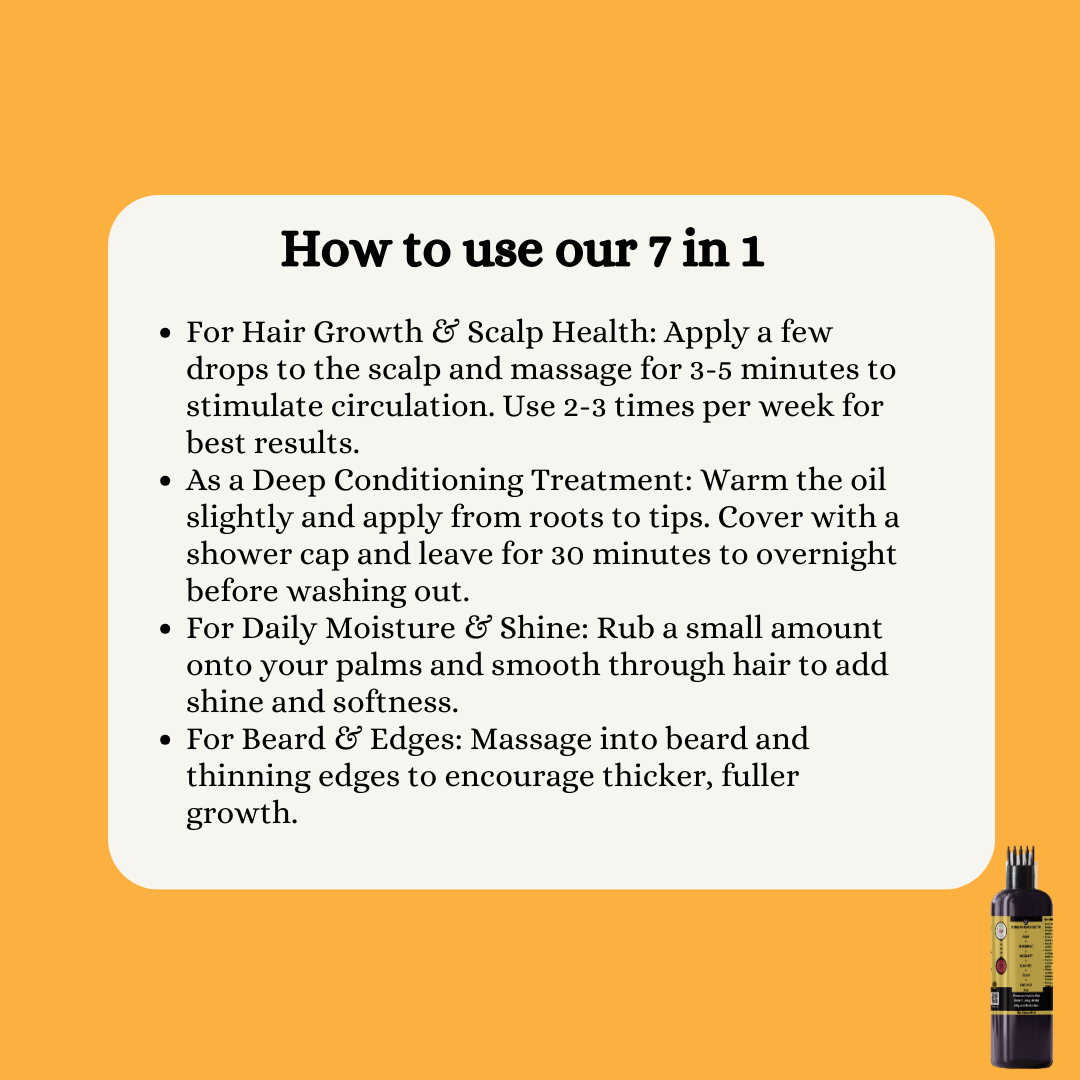 Jamaican Black Castor Oil, Amla Oil, Peppermint Oil, Flaxseed Oil, Clove Oil, Rosemary Oil & Coconut  Blended  Oils