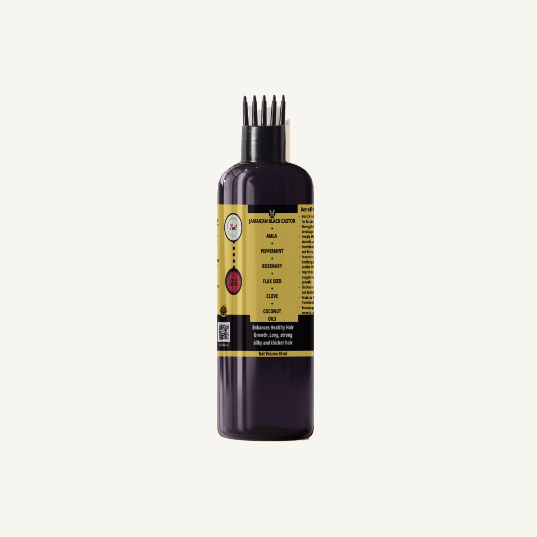 Jamaican Black Castor Oil, Amla Oil, Peppermint Oil, Flaxseed Oil, Clove Oil, Rosemary Oil & Coconut  Blended  Oils