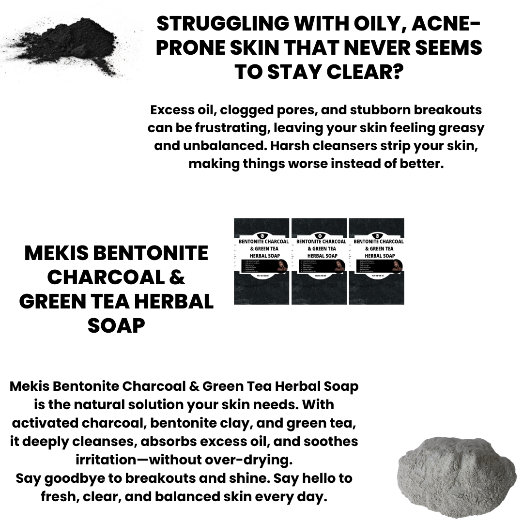 Mekis Bentonite Charcoal & Green Tea Herbal Soap- 100g,1 Piece ,Oil Control,Deep Cleansing,Detoxifying ,Acne-Fighting