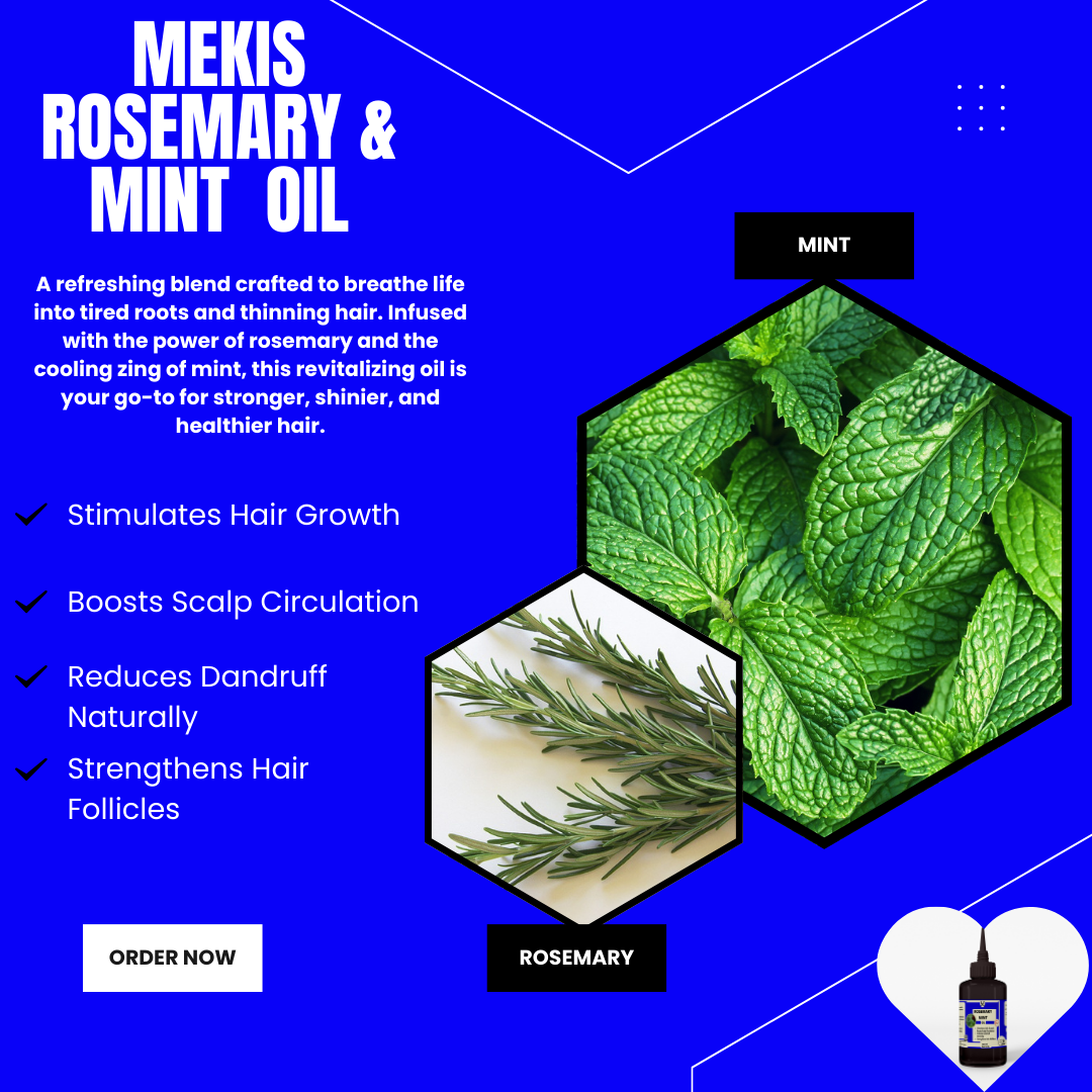 Mekis Rosemary Mint Oil  - Stimulates Hair Growth , Boosts Scalp Circulation,  Reduces Dandruff Naturally  ,Strengthens Hair Follicles