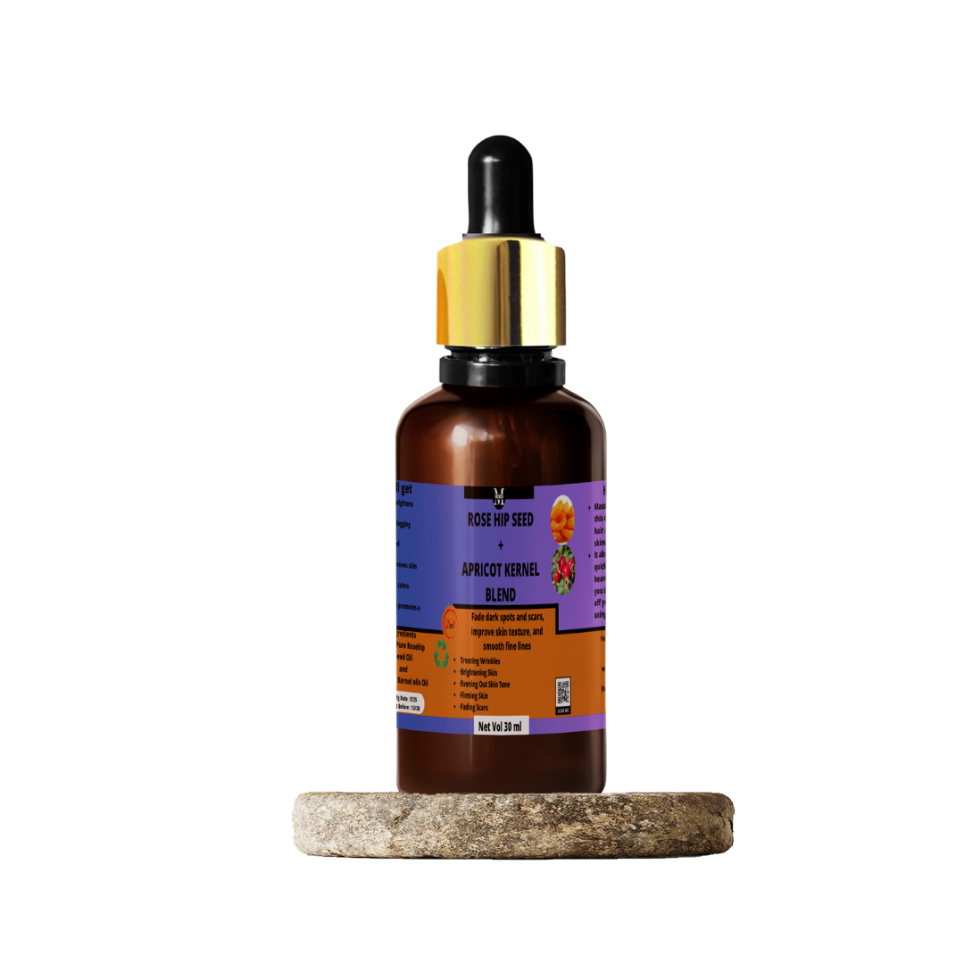 Rosehip Seed Oil + Apricot Kernel Oil Blend - Boosts skin radiance,Fades dark spots, scars, and pigmentation,Reduces fine lines