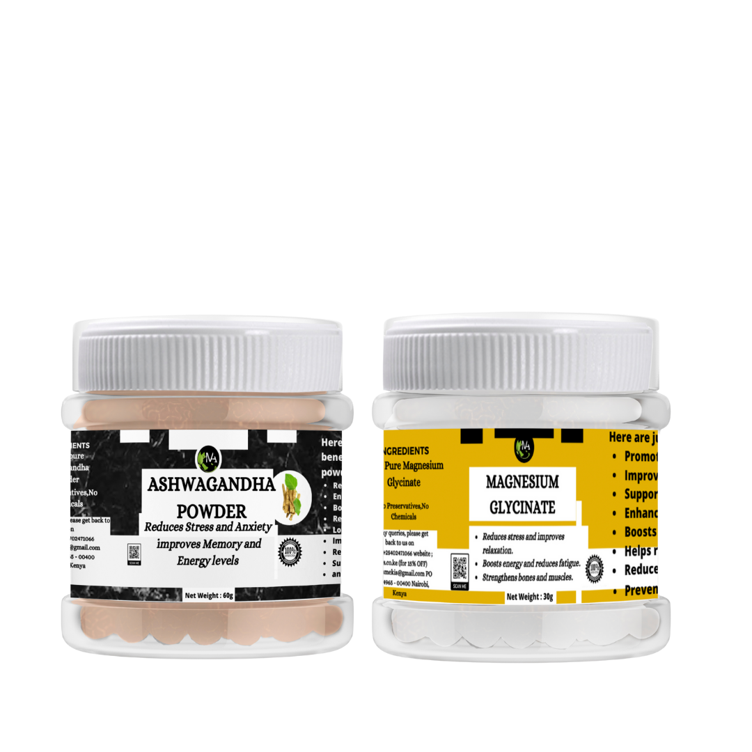 Magnesium Glycinate + Ashwagandha Powders  -Reduces Stress And Anxiety , Improves sleep quality,Enhances memory,
