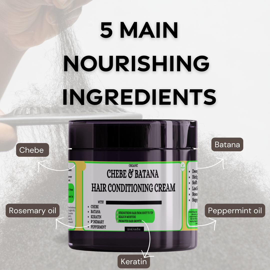 Chebe + Batana Hair Conditioning Cream (Leave-In) - Deeply nourishes and strengthens hair.