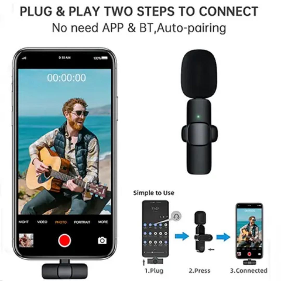 Wireless Microphone crystal clear Audio Recording ,live streaming, TikTok, podcast, YouTube , Facebook live double Mini Mic Live Broadcast Plug and play lapel microphone crystal clear type c mic
