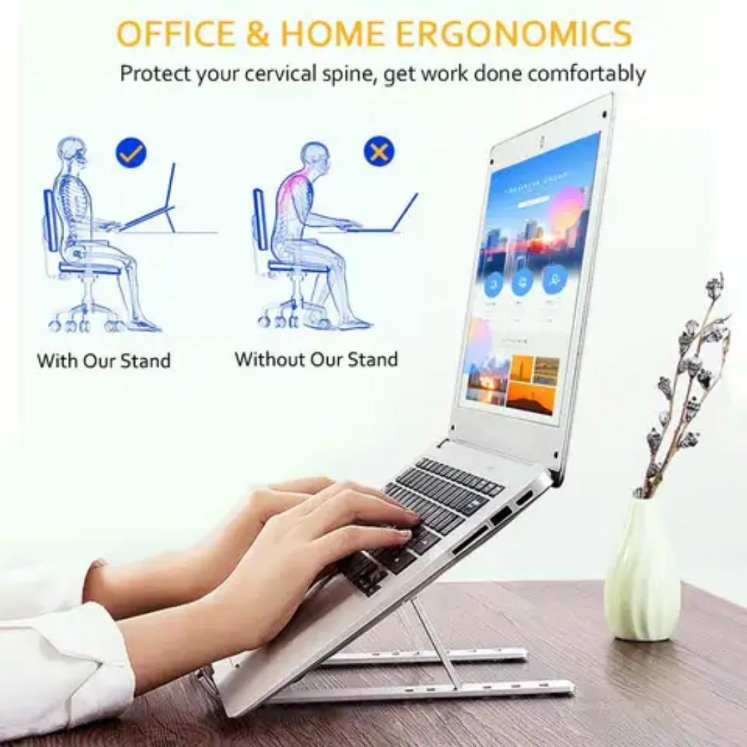 Foldable Adjustable Portable metallic Desk Laptop HolderPortable Laptop Stand Ultralight Aluminum Alloy Adjustable Laptop Stand Ideal Laptop Riser for Desk or Travel Computer Stand for Laptop 7 Holes