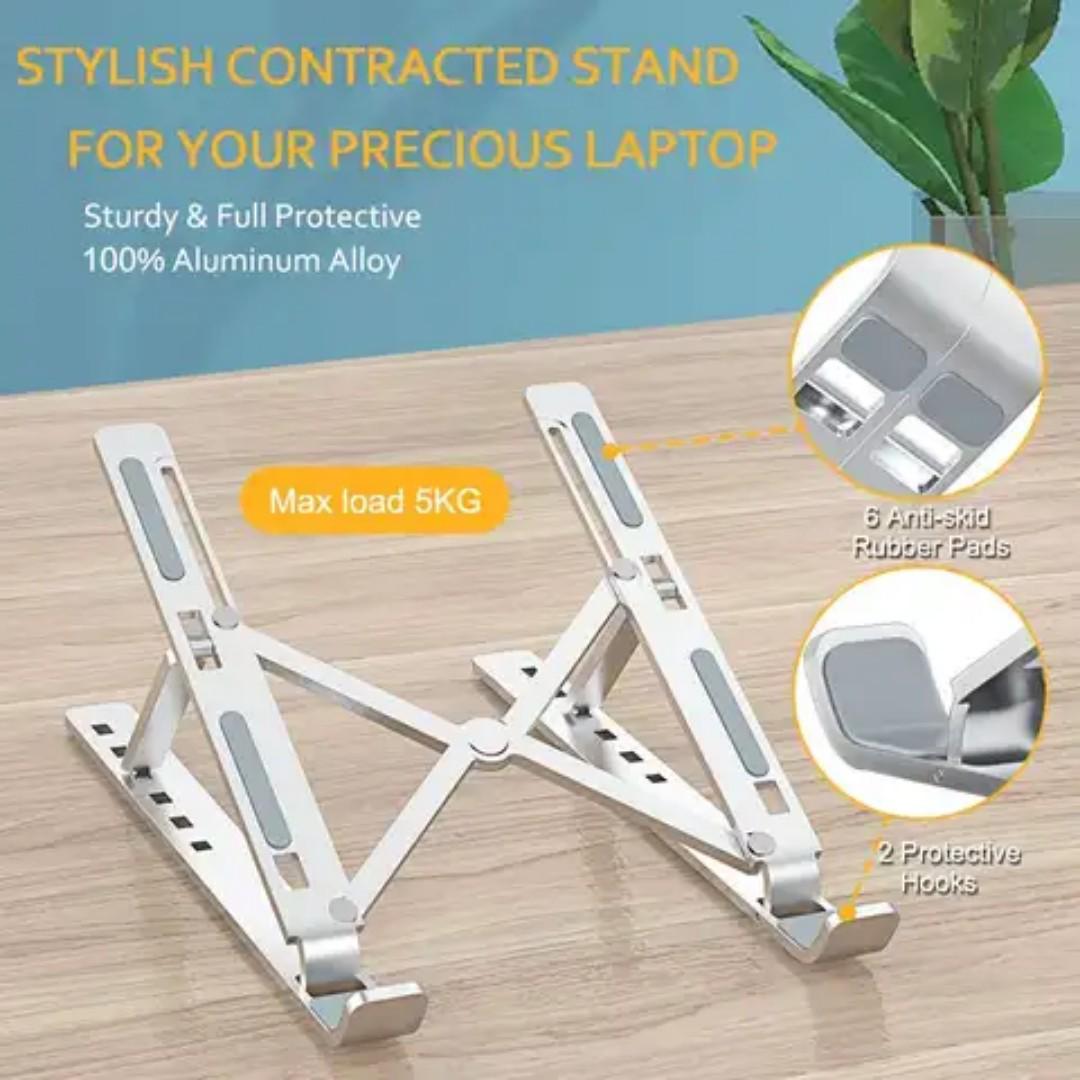 Foldable Adjustable Portable metallic Desk Laptop HolderPortable Laptop Stand Ultralight Aluminum Alloy Adjustable Laptop Stand Ideal Laptop Riser for Desk or Travel Computer Stand for Laptop 7 Holes