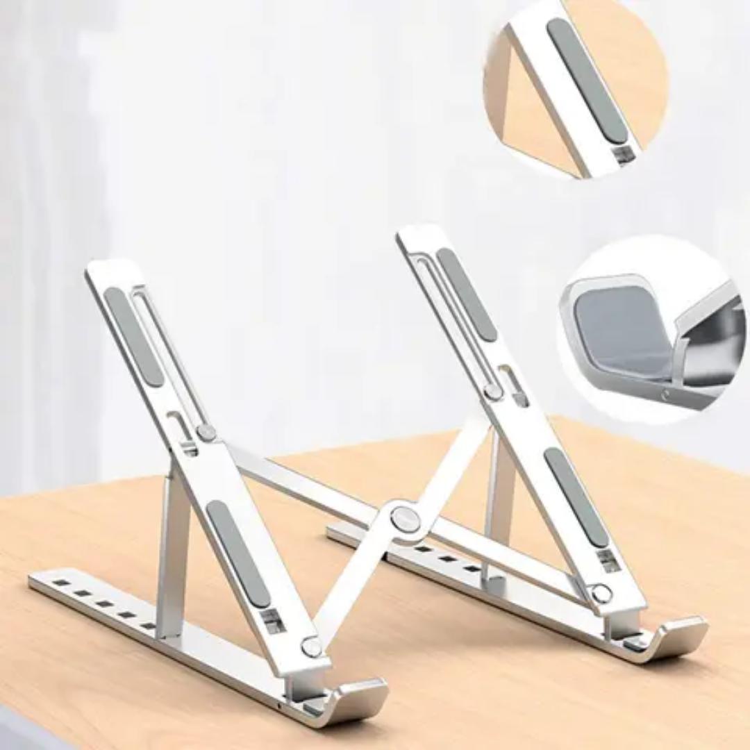 Foldable Adjustable Portable metallic Desk Laptop HolderPortable Laptop Stand Ultralight Aluminum Alloy Adjustable Laptop Stand Ideal Laptop Riser for Desk or Travel Computer Stand for Laptop 7 Holes