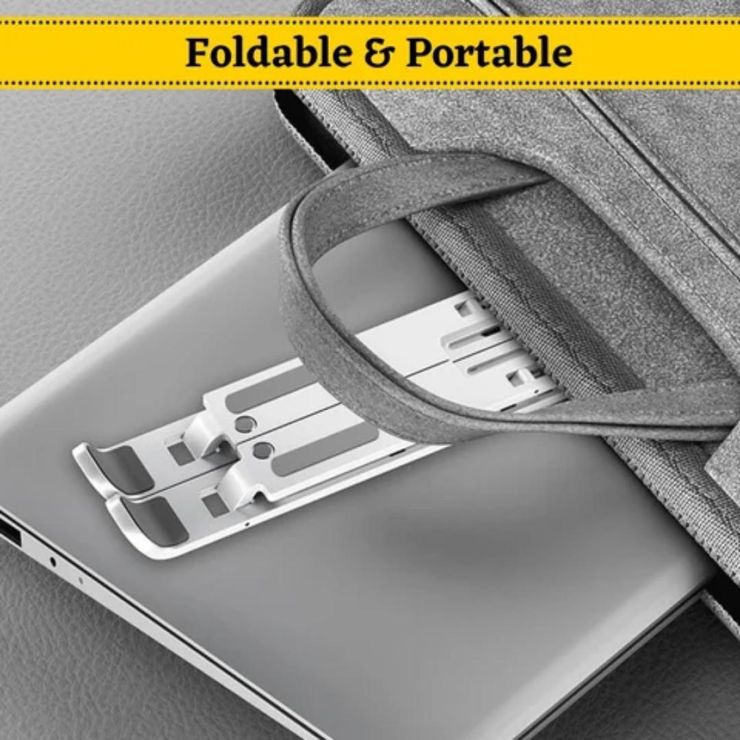 Foldable Adjustable Portable metallic Desk Laptop HolderPortable Laptop Stand Ultralight Aluminum Alloy Adjustable Laptop Stand Ideal Laptop Riser for Desk or Travel Computer Stand for Laptop 7 Holes