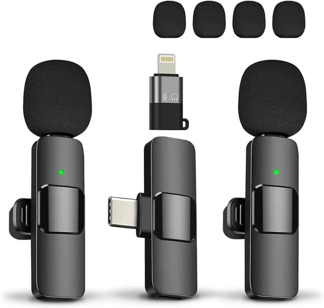 Dual wireless microphone for type C and iphone 2 in 1 Plug and play  lapel microphone wireless dual microphone type-c with ios, micro adapter