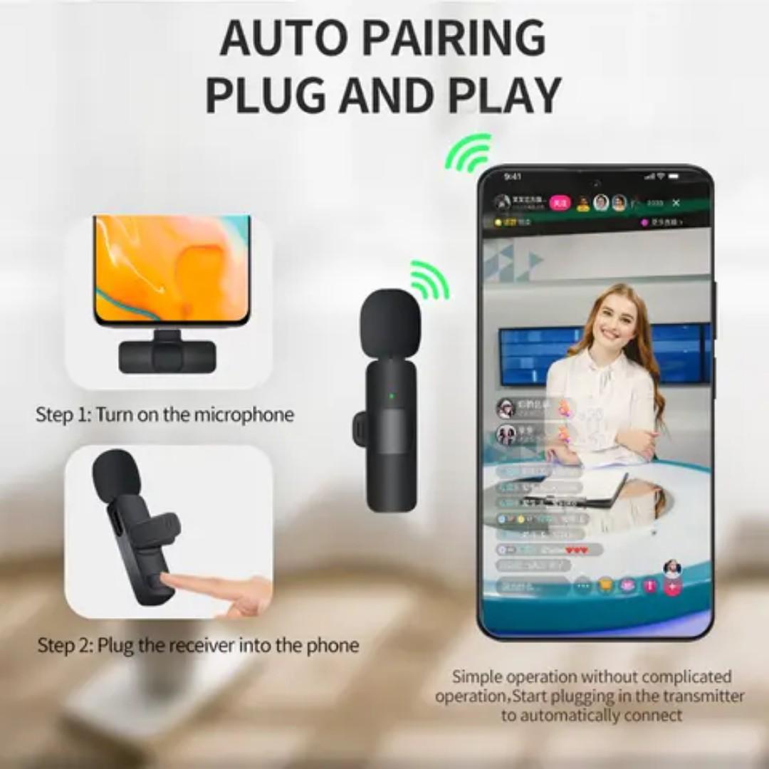 Dual wireless microphone for type C and iphone 2 in 1 Plug and play  lapel microphone wireless dual microphone type-c with ios, micro adapter