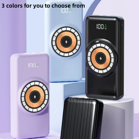 30000mAh Super Fast Charging Magnetic Suction Wireless Charger with LED Display Micro USB Input Interface portable fast charging powerbank (wireless charging applies only to compatible devices)