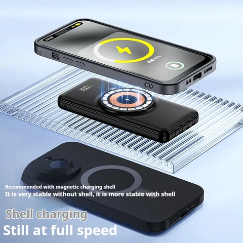 30000mAh Super Fast Charging Magnetic Suction Wireless Charger with LED Display Micro USB Input Interface portable fast charging powerbank (wireless charging applies only to compatible devices)