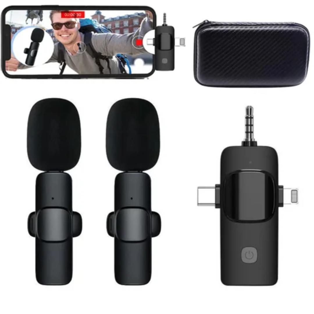 3 in 1 Wireless Microphone for iPhone, Camera, Android, iPad, Mini Microphone, USB C Microphone, iPhone Mic, 2.4G Ultra-Low Delay, Microphone for Video Recording/Vlog/TikTok/YouTube/Interview