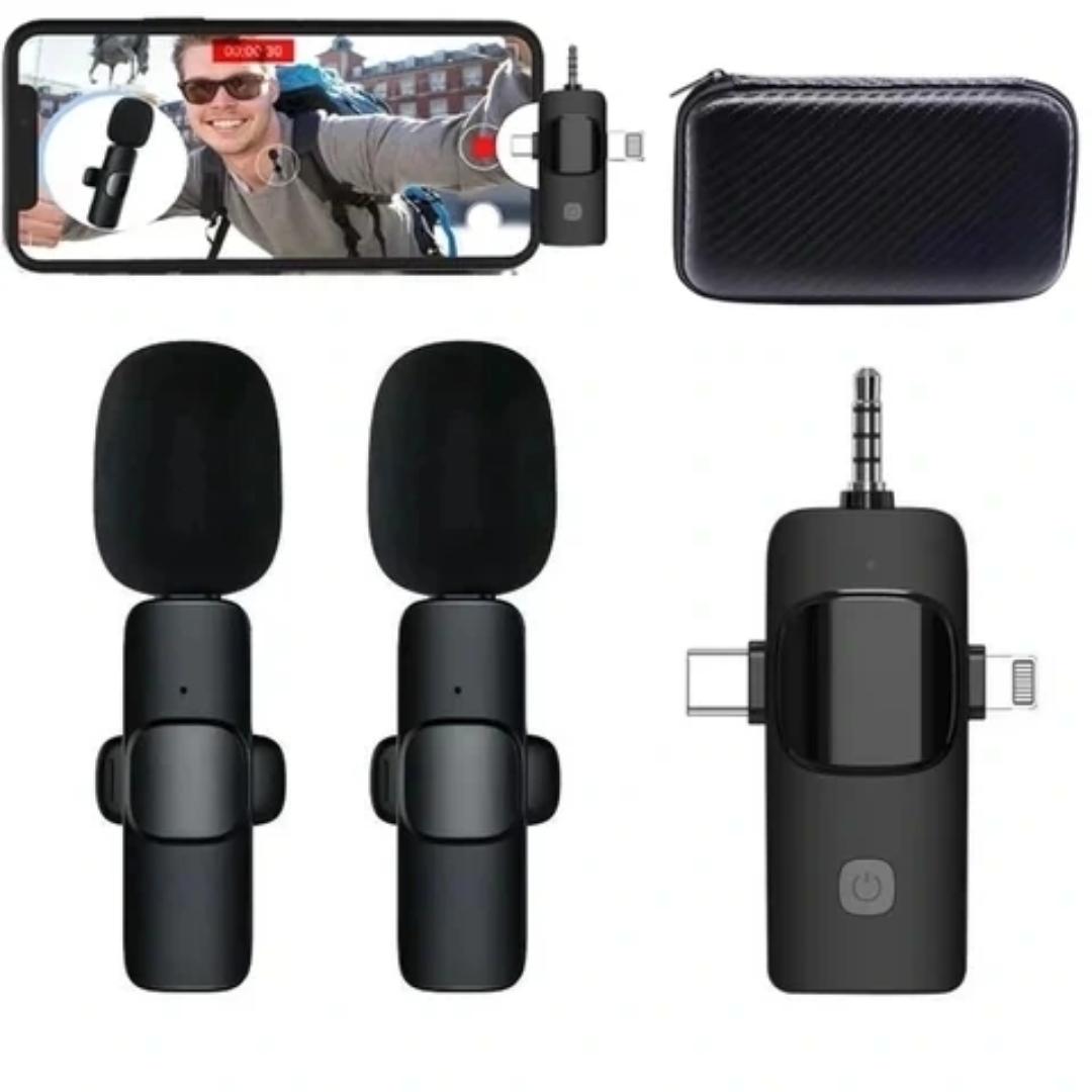 3 in 1 Wireless Microphone for iPhone, Camera, Android, iPad, Mini Microphone, USB C Microphone, iPhone Mic, 2.4G Ultra-Low Delay, Microphone for Video Recording/Vlog/TikTok/YouTube/Interview