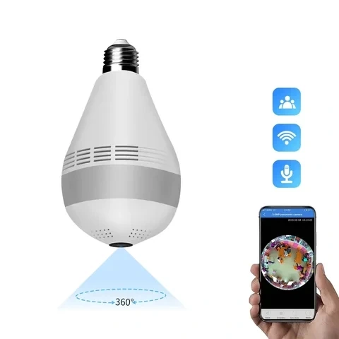WiFi CCTV bulb camera Full HD With 1080P Resolution nanny bulb camera with motion detection, 2way communication, wireless surveillance, wide angle 360-Degree Panoramic Fisheye ,easy installation camer