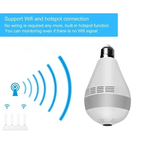 WiFi CCTV bulb camera Full HD With 1080P Resolution nanny bulb camera with motion detection, 2way communication, wireless surveillance, wide angle 360-Degree Panoramic Fisheye ,easy installation camer
