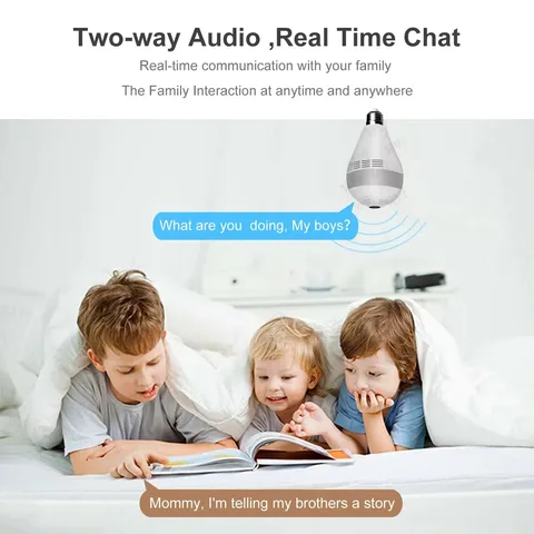 WiFi CCTV bulb camera Full HD With 1080P Resolution nanny bulb camera with motion detection, 2way communication, wireless surveillance, wide angle 360-Degree Panoramic Fisheye ,easy installation camer