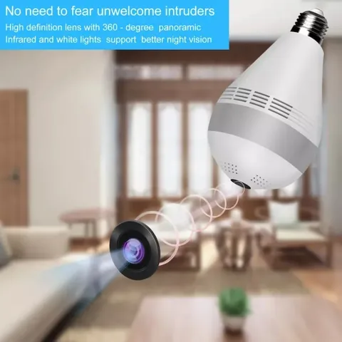 WiFi CCTV bulb camera Full HD With 1080P Resolution nanny bulb camera with motion detection, 2way communication, wireless surveillance, wide angle 360-Degree Panoramic Fisheye ,easy installation camer
