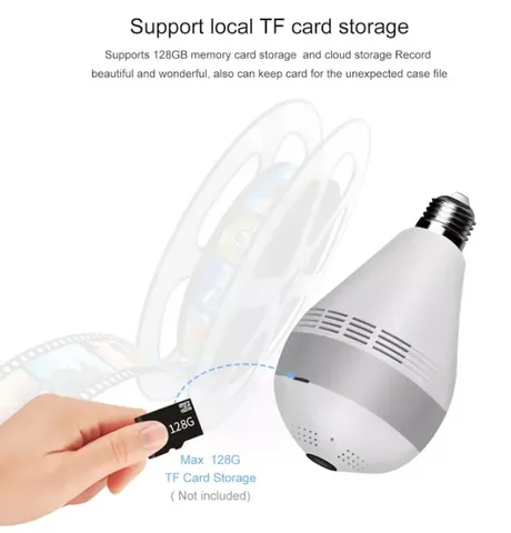 WiFi CCTV bulb camera Full HD With 1080P Resolution nanny bulb camera with motion detection, 2way communication, wireless surveillance, wide angle 360-Degree Panoramic Fisheye ,easy installation camer