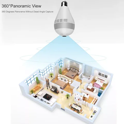 WiFi CCTV bulb camera Full HD With 1080P Resolution nanny bulb camera with motion detection, 2way communication, wireless surveillance, wide angle 360-Degree Panoramic Fisheye ,easy installation camer
