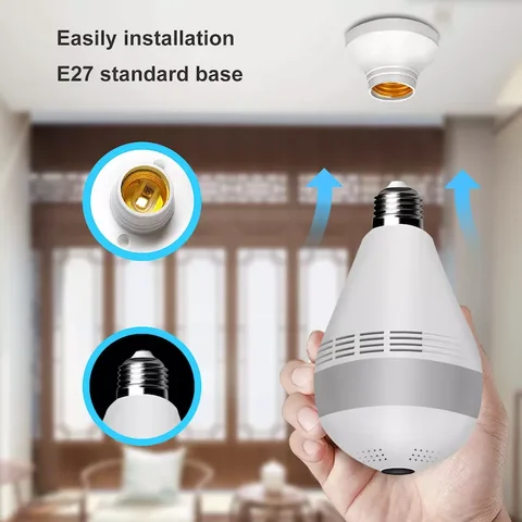 WiFi CCTV bulb camera Full HD With 1080P Resolution nanny bulb camera with motion detection, 2way communication, wireless surveillance, wide angle 360-Degree Panoramic Fisheye ,easy installation camer