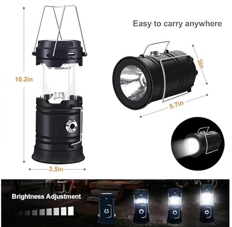 Convertible solar lamp Rechargeable Solar Emergency Light portable solar camping light Recheargable lantern for outdoor and home with  a handle