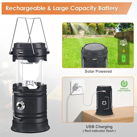 Convertible solar lamp Rechargeable Solar Emergency Light portable solar camping light Recheargable lantern for outdoor and home with  a handle
