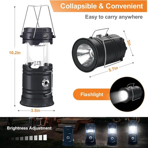 Convertible solar lamp Rechargeable Solar Emergency Light portable solar camping light Recheargable lantern for outdoor and home with  a handle