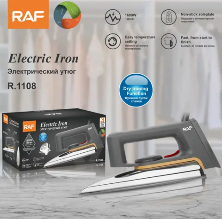 Original RAF nonstick soleplate iron 1600W professional Iron fast and efficient portable non stick iron box for quick and safe ironing experience with long term guarantee,best choice