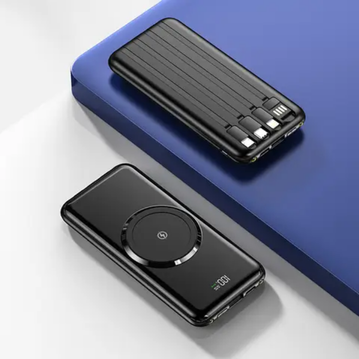 20000mAh wireless powerbank with own inbuilt charging cables high capacity portable powerbank