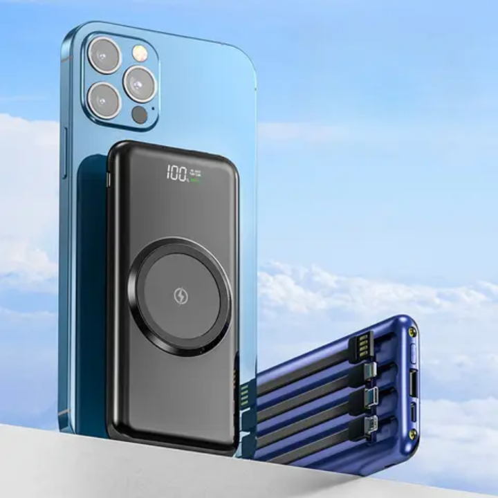 20000mAh wireless powerbank with own inbuilt charging cables high capacity portable powerbank