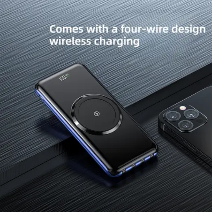20000mAh wireless powerbank with own inbuilt charging cables high capacity portable powerbank